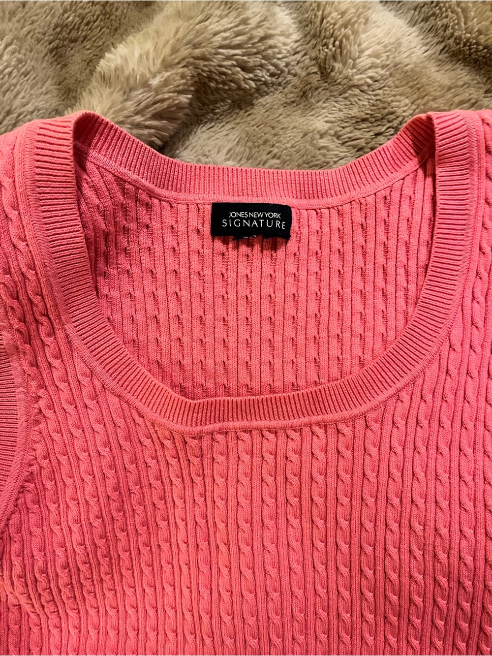 Jones New York Coral Pink Cable Knit Scoop Neck Tank